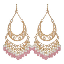 Load image into Gallery viewer, Ethnic | Gold Plated Long Earings | Chand Ballies | Pearl | Pink