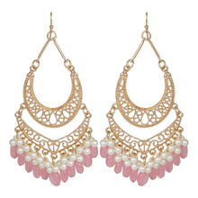 Load image into Gallery viewer, Ethnic | Gold Plated Long Earings | Chand Ballies | Pearl | Pink