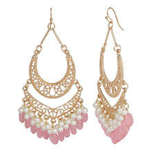 Load image into Gallery viewer, Ethnic | Gold Plated Long Earings | Chand Ballies | Pearl | Pink