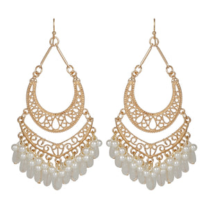 Ethnic | Gold Plated Long Earings | Chand Ballies | Pearl | White