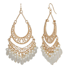 Load image into Gallery viewer, Ethnic | Gold Plated Long Earings | Chand Ballies | Pearl | White