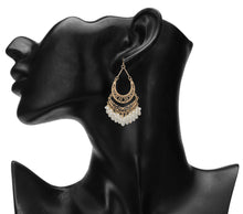 Load image into Gallery viewer, Ethnic | Gold Plated Long Earings | Chand Ballies | Pearl | White