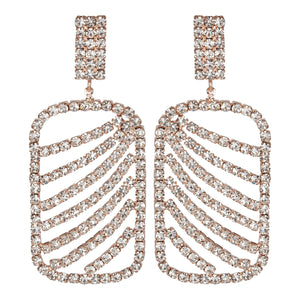 Gold Platted | Long Earings | CZ Stones | Chandeliers | Rectangle