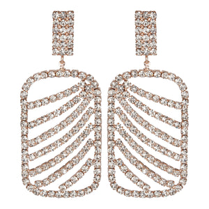 Gold Platted | Long Earings | CZ Stones | Chandeliers | Rectangle