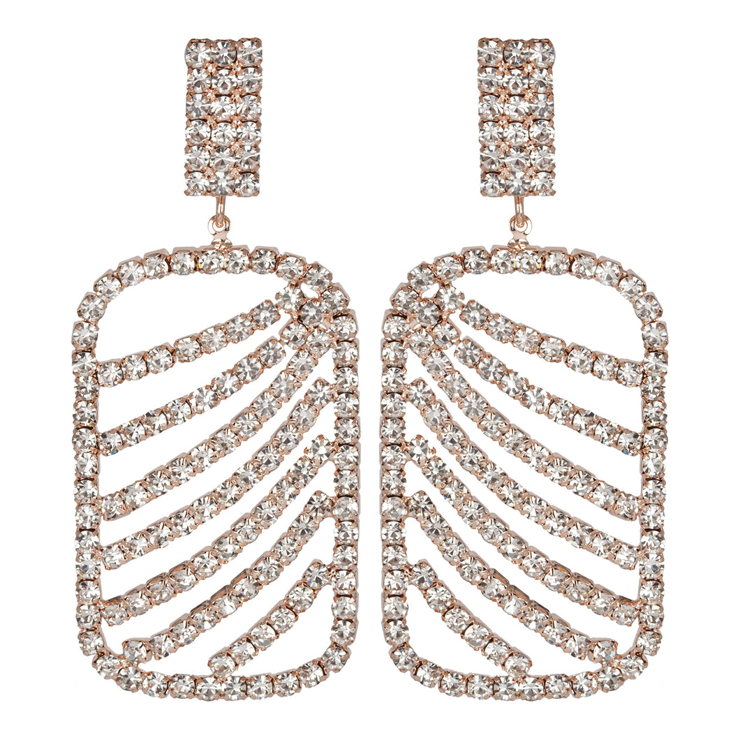 Gold Platted | Long Earings | CZ Stones | Chandeliers | Rectangle