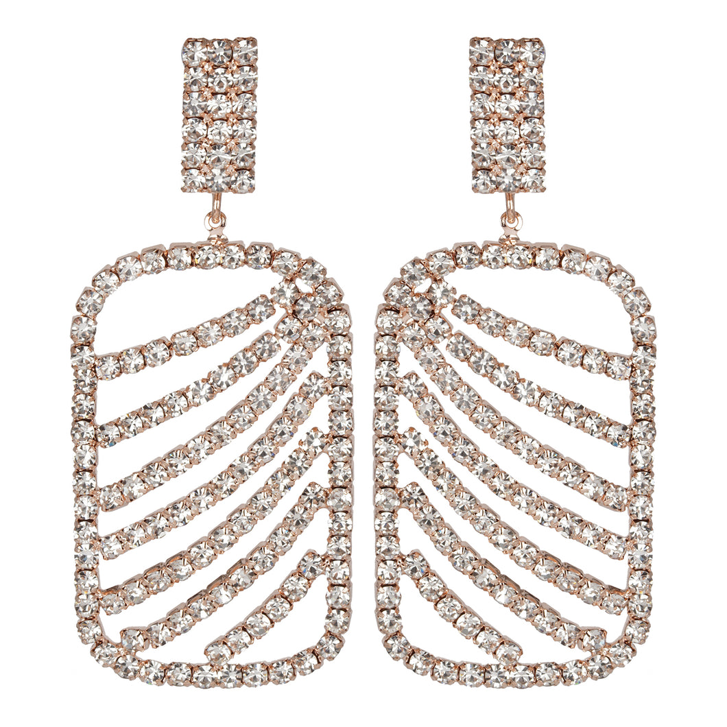 Gold Platted | Long Earings | CZ Stones | Chandeliers | Rectangle