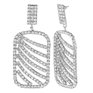 Silver Platted | Long Earings | CZ Stones | Chandeliers | Rectangle
