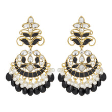 Load image into Gallery viewer, Ethnic | Gold Plated Long Earings | Kundan | Chand Ballies | Pearl | Black