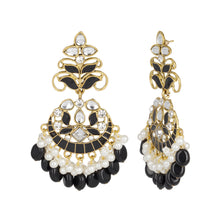 Load image into Gallery viewer, Ethnic | Gold Plated Long Earings | Kundan | Chand Ballies | Pearl | Black