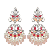 Load image into Gallery viewer, Ethnic | Gold Plated Long Earings | Kundan | Chand Ballies | Pearl | Peach | Pink