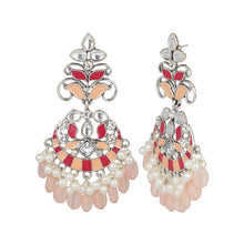 Load image into Gallery viewer, Ethnic | Gold Plated Long Earings | Kundan | Chand Ballies | Pearl | Peach | Pink