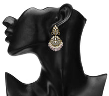 Load image into Gallery viewer, Ethnic | Gold Plated Long Earings | Kundan | Chand Ballies | Pearl | Peach | Pink
