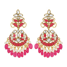Load image into Gallery viewer, Ethnic | Gold Plated Long Earings | Kundan | Chand Ballies | Pearl | Pink