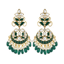 Load image into Gallery viewer, Ethnic | Gold Plated Long Earings | Kundan | Chand Ballies | Pearl | Green