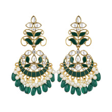 Load image into Gallery viewer, Ethnic | Gold Plated Long Earings | Kundan | Chand Ballies | Pearl | Green