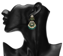 Load image into Gallery viewer, Ethnic | Gold Plated Long Earings | Kundan | Chand Ballies | Pearl | Green