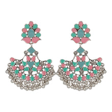 Load image into Gallery viewer, Traditional silver Plated | Chand Ballies | Pink | Mint | Kundan | Minakari | Hanging