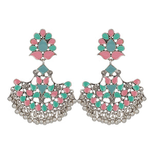 Traditional silver Plated | Chand Ballies | Pink | Mint | Kundan | Minakari | Hanging