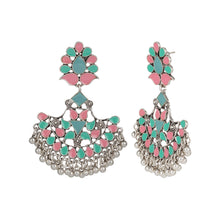 Load image into Gallery viewer, Traditional silver Plated | Chand Ballies | Pink | Mint | Kundan | Minakari | Hanging