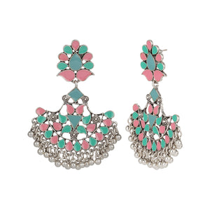 Traditional silver Plated | Chand Ballies | Pink | Mint | Kundan | Minakari | Hanging