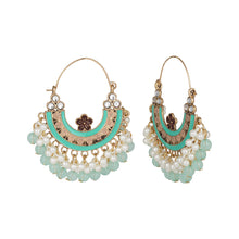 Load image into Gallery viewer, Traditional Gold Plated | Chand Ballies | Mint | Kundan | Minakari