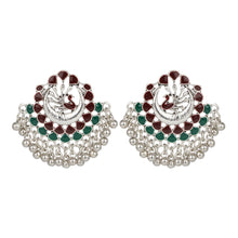 Load image into Gallery viewer, Ethnic | Silver Chand Ballies | Green | Red | Minakari Design | Peacock