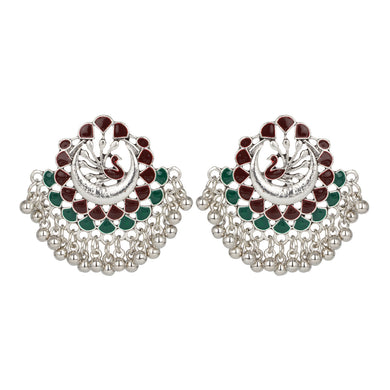 Ethnic | Silver Chand Ballies | Green | Red | Minakari Design | Peacock