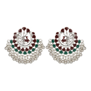 Ethnic | Silver Chand Ballies | Green | Red | Minakari Design | Peacock
