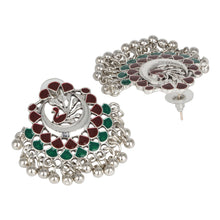 Load image into Gallery viewer, Ethnic | Silver Chand Ballies | Green | Red | Minakari Design | Peacock