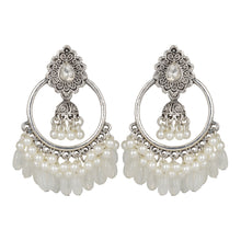 Load image into Gallery viewer, Ethnic Silver Jhumka | Oxidized | Pearl | White