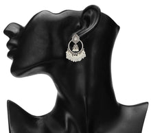 Load image into Gallery viewer, Ethnic Silver Jhumka | Oxidized | Pearl | White
