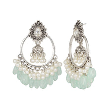 Load image into Gallery viewer, Ethnic Silver Jhumka | Oxidized | Pearl | Aqua