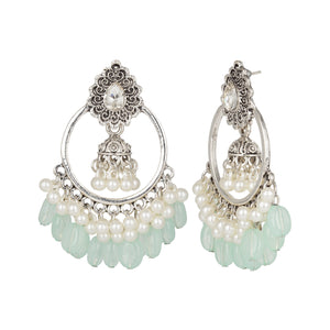 Ethnic Silver Jhumka | Oxidized | Pearl | Aqua