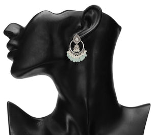 Ethnic Silver Jhumka | Oxidized | Pearl | Aqua