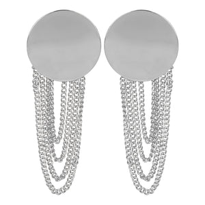 Silver Long Earrings | Coin | Layered Chains | Danglers