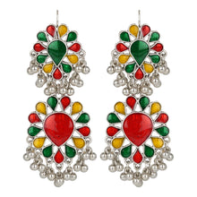 Load image into Gallery viewer, Ethnic | Silver Long Earings | Multi Color | Minakari Design