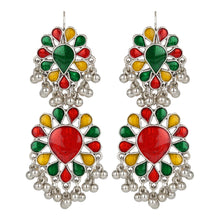 Load image into Gallery viewer, Ethnic | Silver Long Earings | Multi Color | Minakari Design