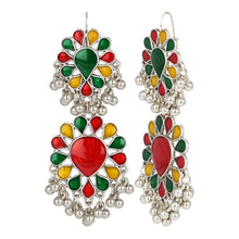 Load image into Gallery viewer, Ethnic | Silver Long Earings | Multi Color | Minakari Design