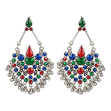Load image into Gallery viewer, Ethnic | Silver Long Earings | Multi Color | Minakari Design | Chand Ballies