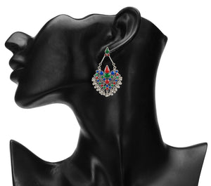 Ethnic | Silver Long Earings | Multi Color | Minakari Design | Chand Ballies