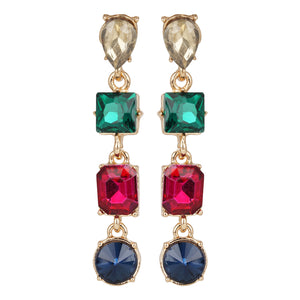 Golden Long Earings | Multi Color | CZ Stone | Hanging