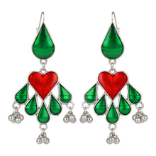 Load image into Gallery viewer, Silver Long Earings | Ethnic | Minakari | Green | Red | Danglers