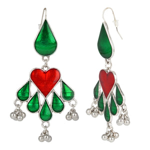 Silver Long Earings | Ethnic | Minakari | Green | Red | Danglers