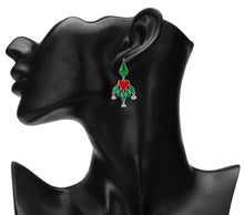 Load image into Gallery viewer, Silver Long Earings | Ethnic | Minakari | Green | Red | Danglers