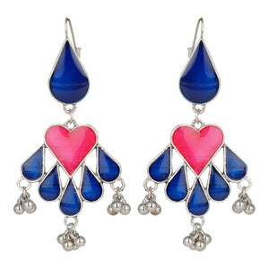 Silver Long Earings | Ethnic | Minakari | Blue | Pink | Danglers