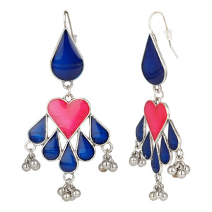 Silver Long Earings | Ethnic | Minakari | Blue | Pink | Danglers