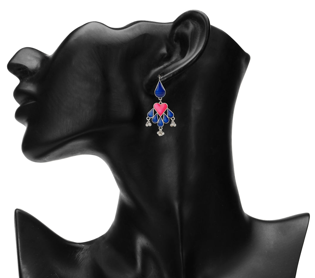 Silver Long Earings | Ethnic | Minakari | Blue | Pink | Danglers