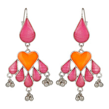 Load image into Gallery viewer, Silver Long Earings | Ethnic | Minakari | Pink | Orange | Danglers