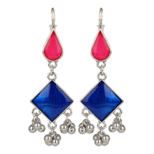 Load image into Gallery viewer, Silver Long Earings | Ethnic | Minakari | Blue | Pink | Hooks