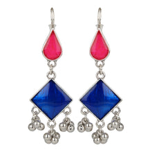 Load image into Gallery viewer, Silver Long Earings | Ethnic | Minakari | Blue | Pink | Hooks